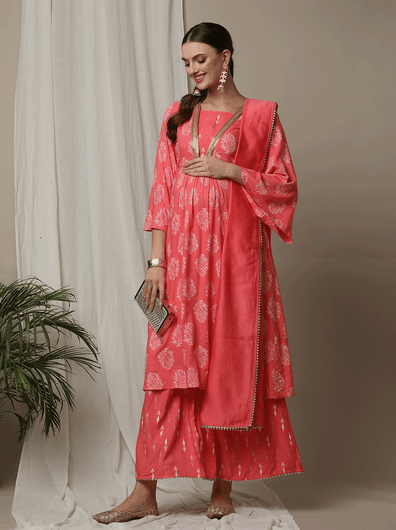 3pc. Maternity Zipper Kurta + Palazzo Set