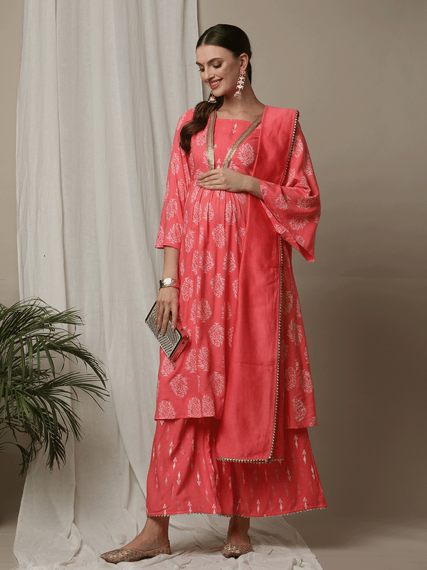 3pc. Maternity Zipper Kurta + Palazzo Set