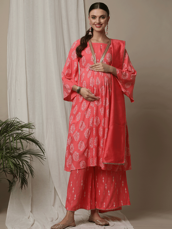 3pc. Maternity Zipper Kurta + Palazzo Set
