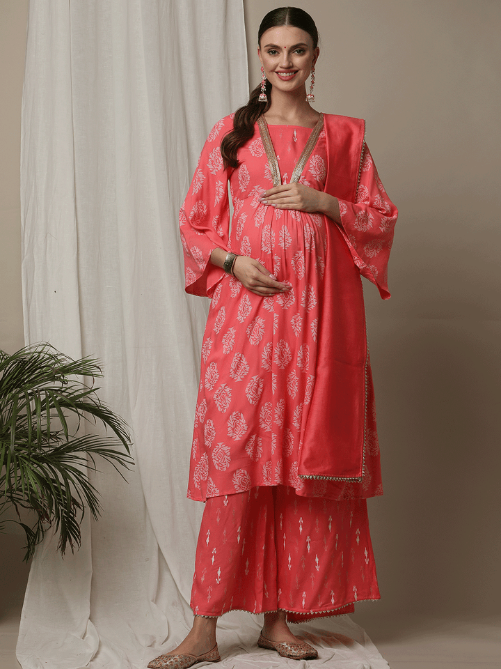 3pc. Maternity Zipper Kurta + Palazzo Set