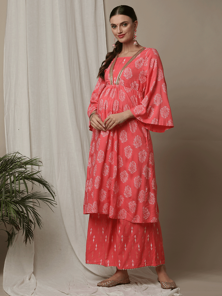 3pc. Maternity Zipper Kurta + Palazzo Set
