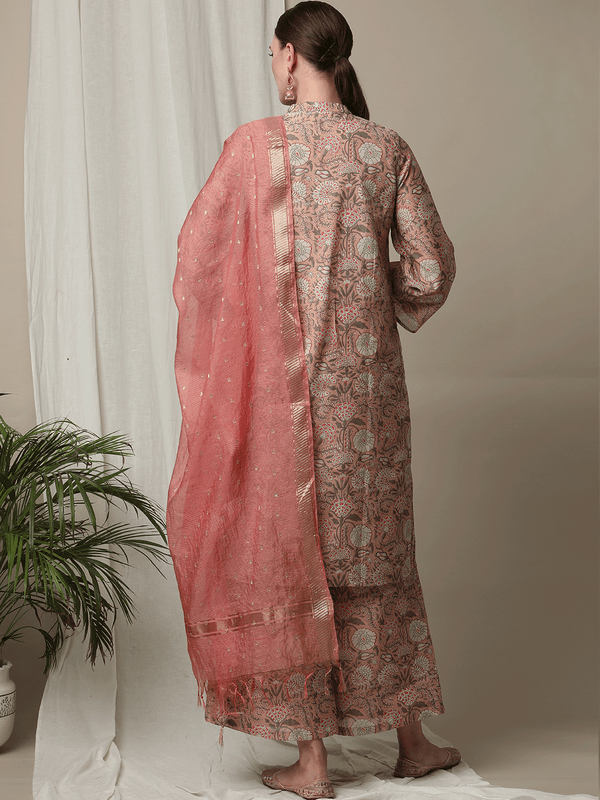 Purple embroidered chanderi silk kurta with palazzo - set of two by Label  Priya Chaudhary | The Secret Label