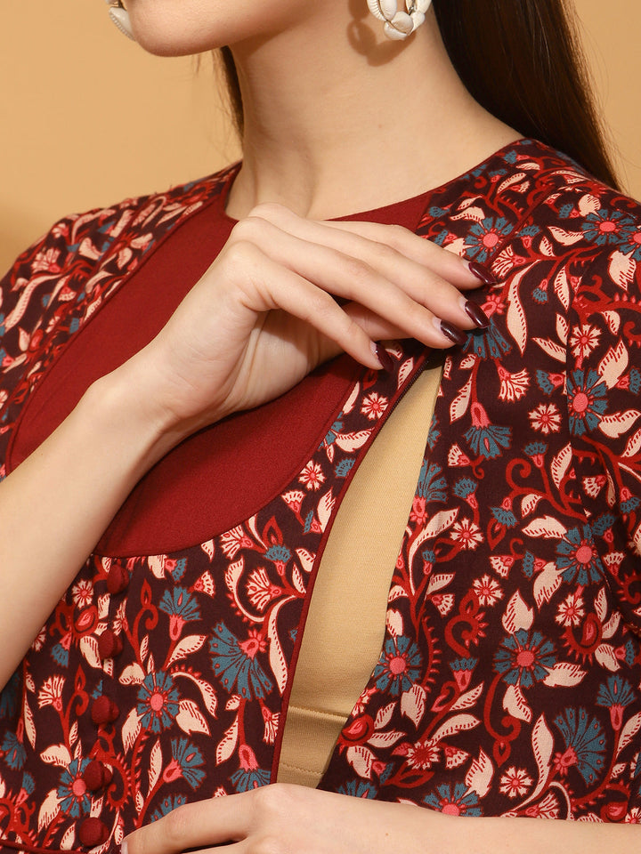 Maternity Floral Printed Yoke Kurti