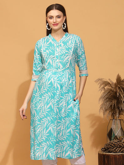 Maternity Lace Inserted Blue Kurti