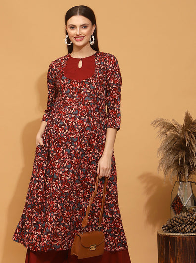 Maternity Floral Printed Yoke Kurti