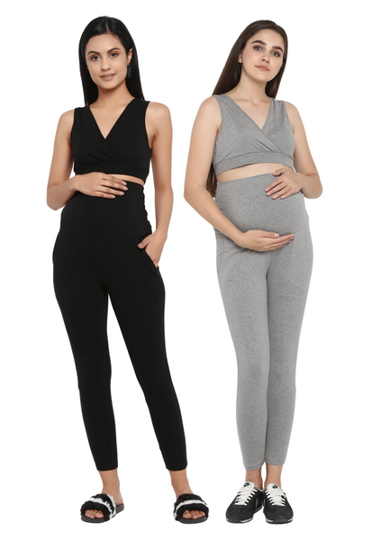 Grey & Black Maternity Leggings