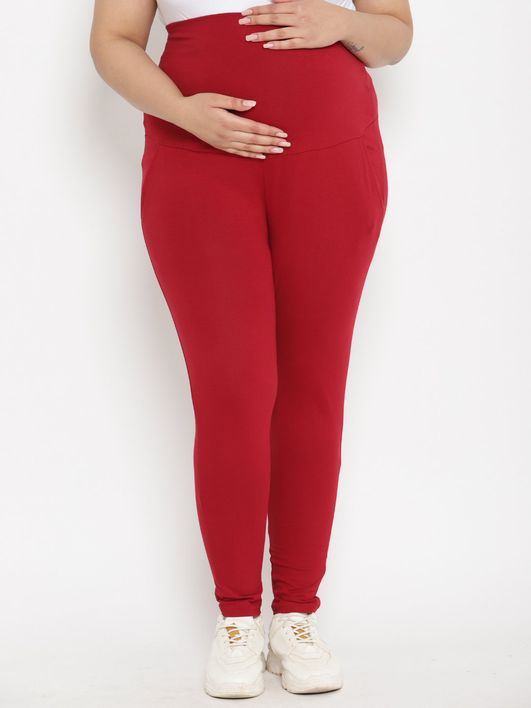 Plus Size Pregnancy Leggings - Red