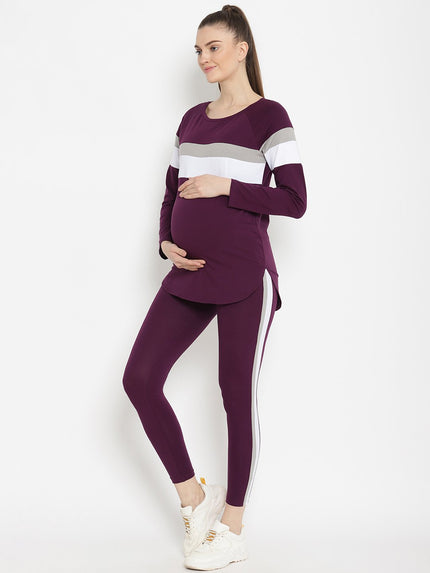 Maternity French Terry Leggings & T-shirt Set- Purple
