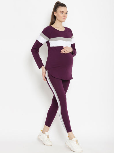 Maternity French Terry Leggings & T-shirt Set- Purple