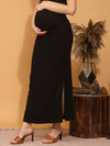 Maternity Maxi skirt- Black skirt with slit, knitted fabric