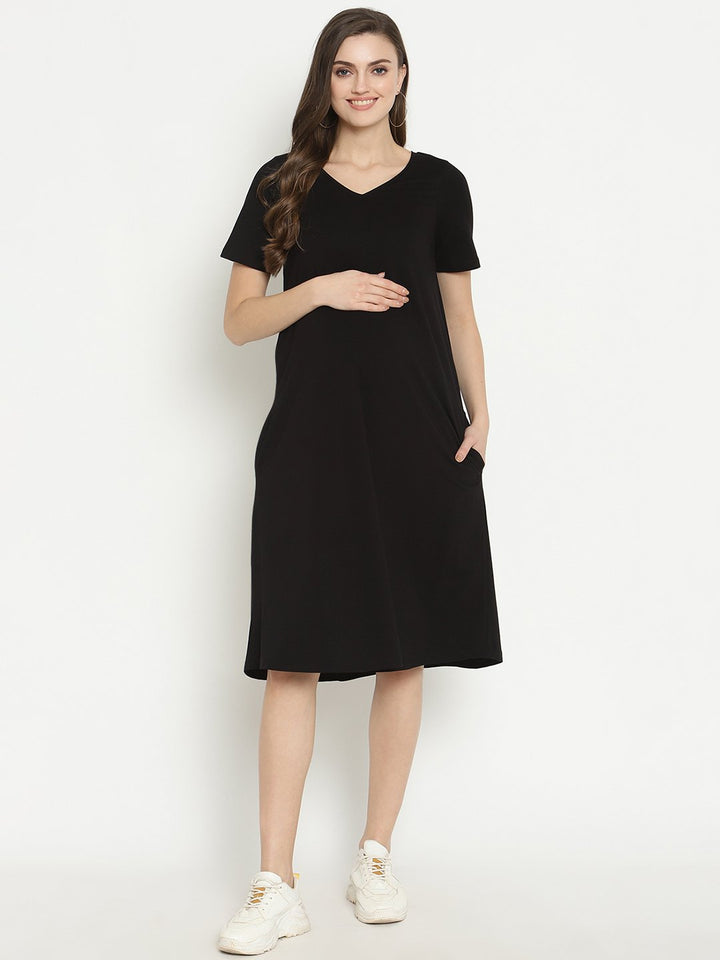 Maternity Lounge T-shirt Dress- Black