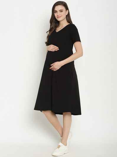 Maternity Lounge T-shirt Dress- Black