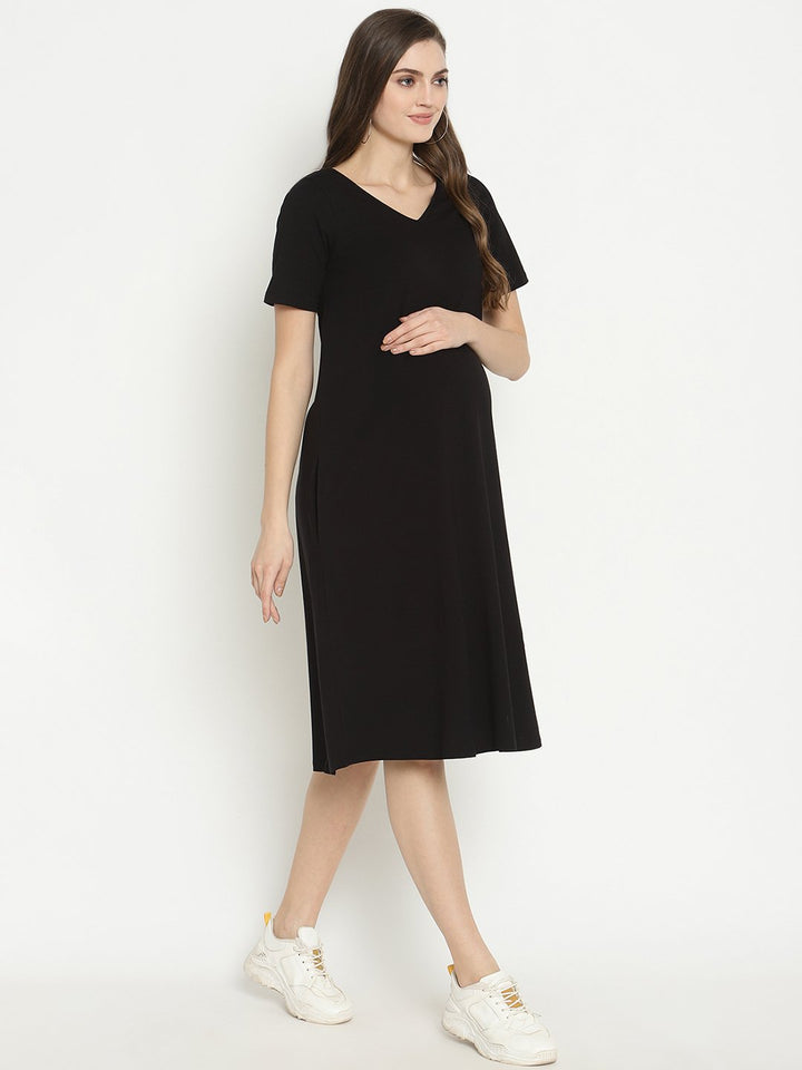 Maternity Lounge T-shirt Dress- Black