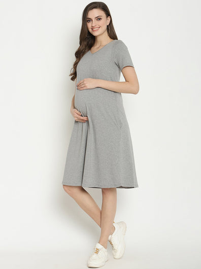 Maternity Lounge T-shirt Dress- Gray