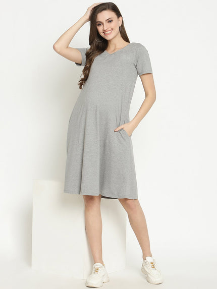 Maternity Lounge T-shirt Dress- Gray