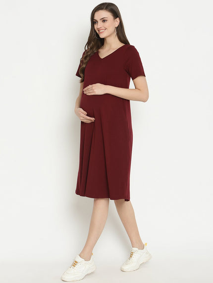 Maternity Lounge T-shirt Dress- Wine Berry