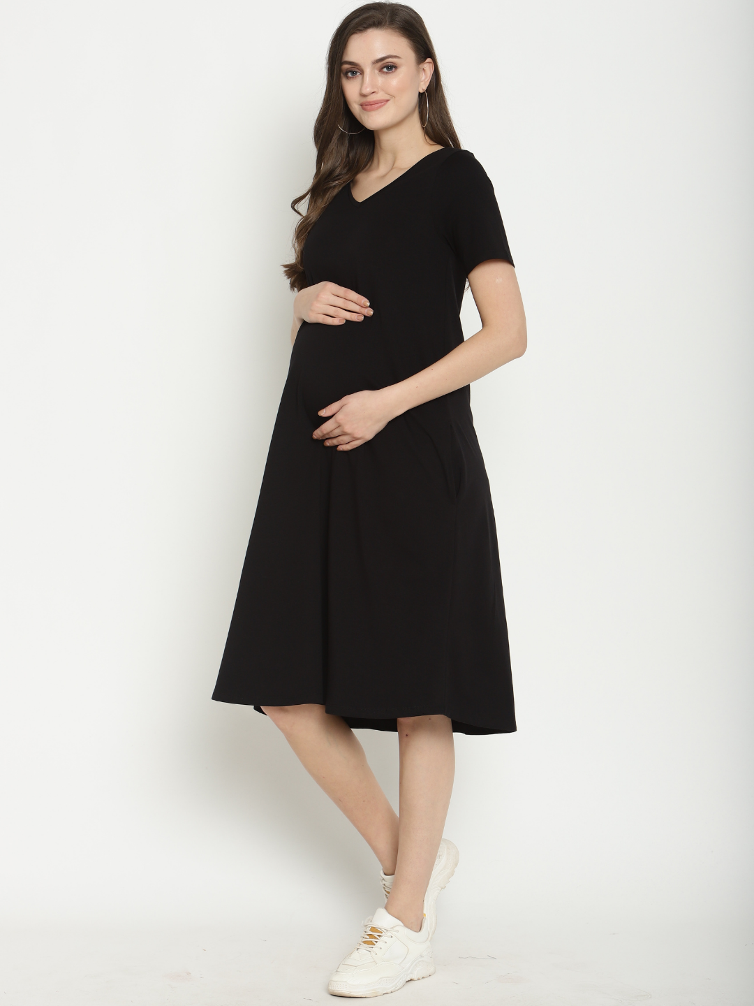 Cotton Knit Maternity Lounge Dress Gray