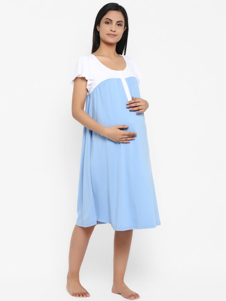 2-in-1 Maternity Nursing Gown - Pastel Blue