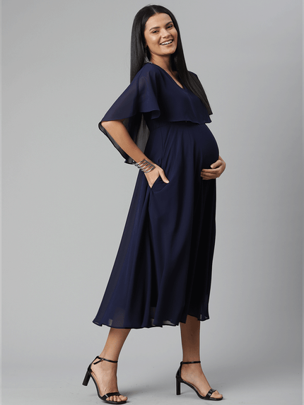 Flutter Sleeve Empire Waist Flare Maternity Maxi Dress Flutter Sleeve Empire Waist Flare Maternity Maxi Dress