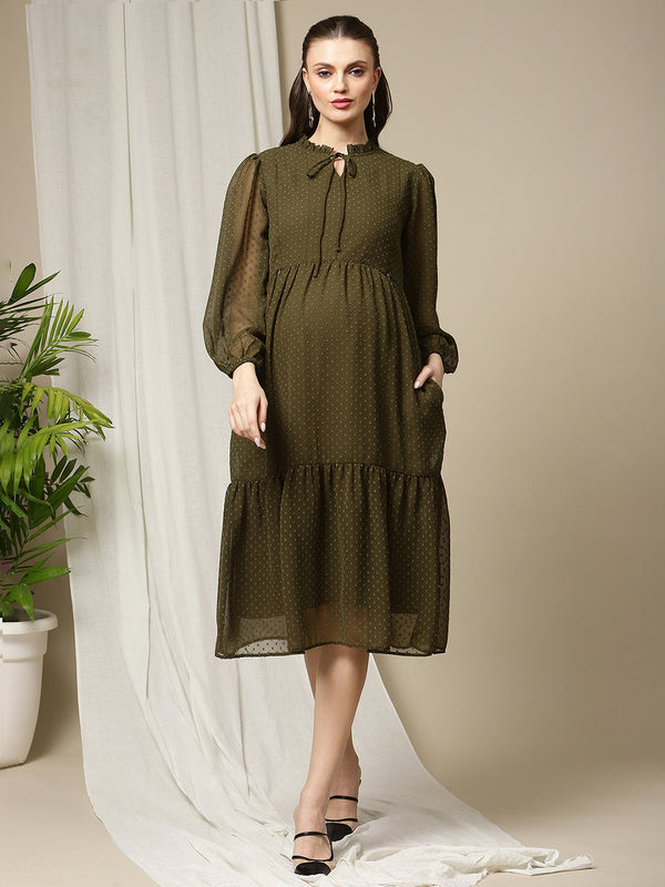 Maternity Swiss Dot Tiered Dress