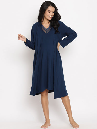 Maternity Nightie & Robe Set- Indigo Blue