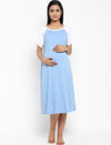 Blue Maternity & Nursing Gown with Buttons