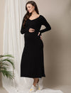 Maternity Ribbed Bodycon Maxi Dress- Black