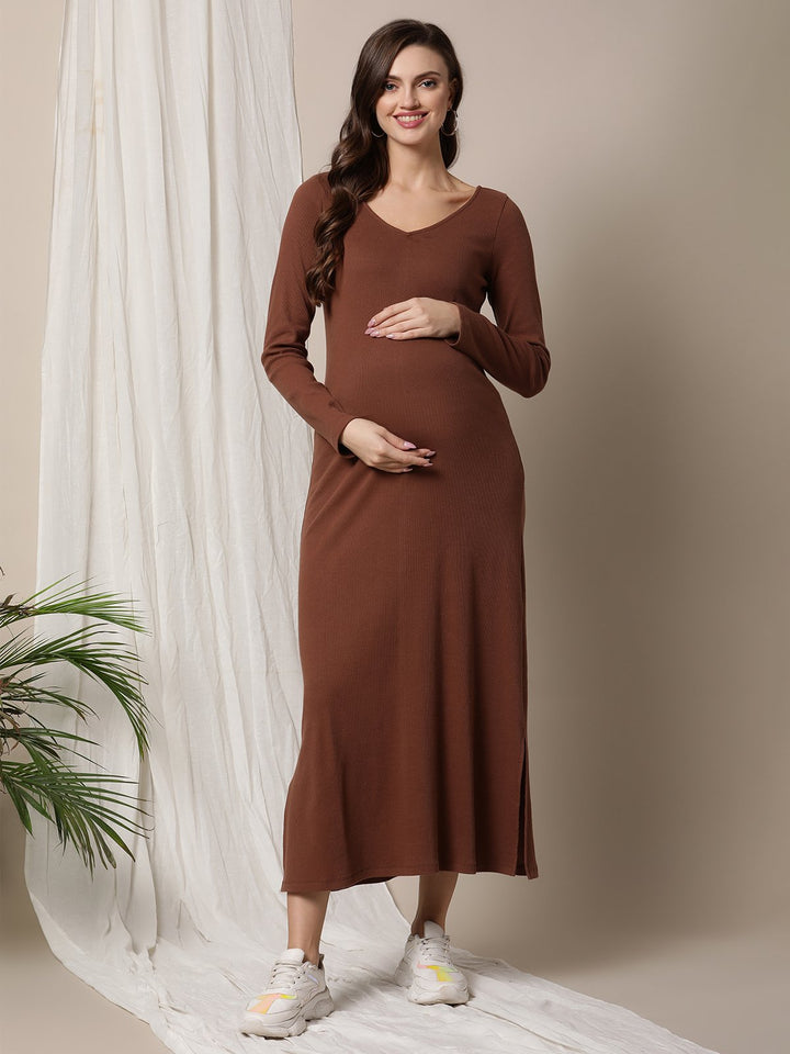 2pc. Maternity Ribbed Knit Maxi Dress + Knotted Top