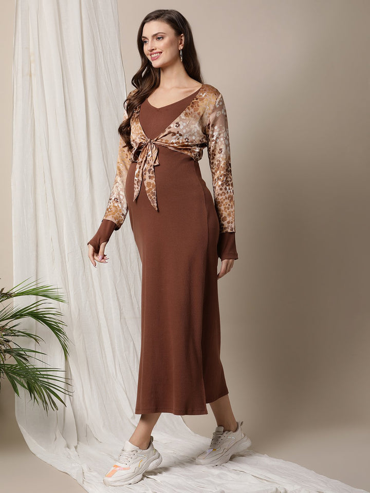 2pc. Maternity Ribbed Knit Maxi Dress + Knotted Top