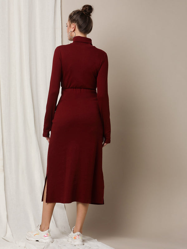 Maroon Maternity Rib Knit Dress