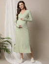 Zipless Maternity Bodycon Dress- Green