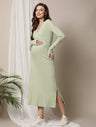 Green Maternity Ribbed Knit Maxi Dress