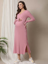 Pink Maternity Ribbed Knit Maxi Dress