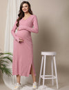 Zipless Maternity Bodycon Dress- Pink