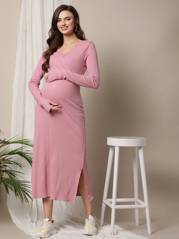 Maternity Rib-Knit Crossover Dress