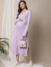 Crossover Maternity Ribbed Knit Maxi Dress