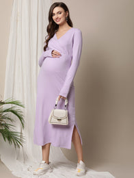 Crossover Maternity Ribbed Knit Maxi Dress
