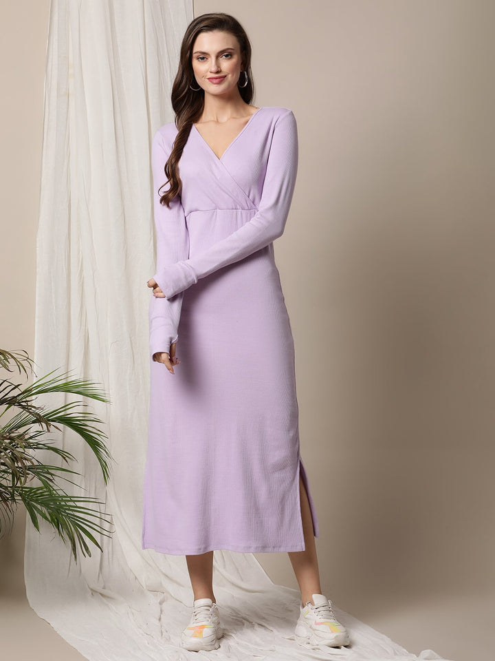 Purple Maternity Ribbed Knit Maxi Dress