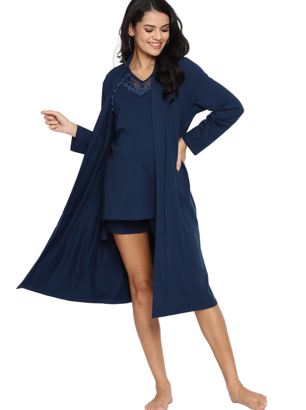 3pc Maternity & Nursing Pajama Shorts Set with Robe
