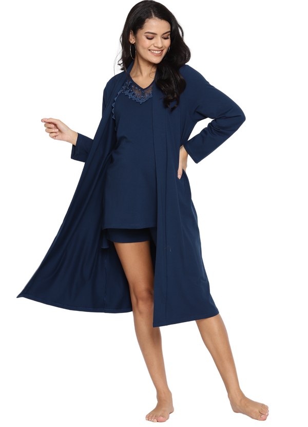 3pc Maternity & Nursing Pajama Shorts Set with Robe
