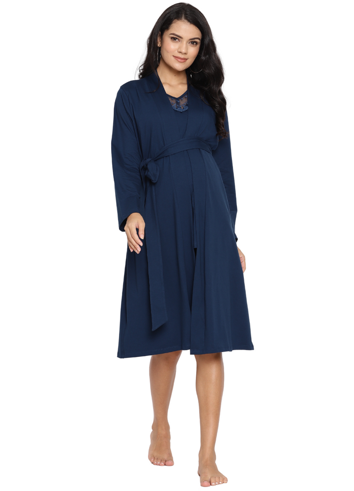 3pc Maternity & Nursing Pajama Shorts Set with Robe