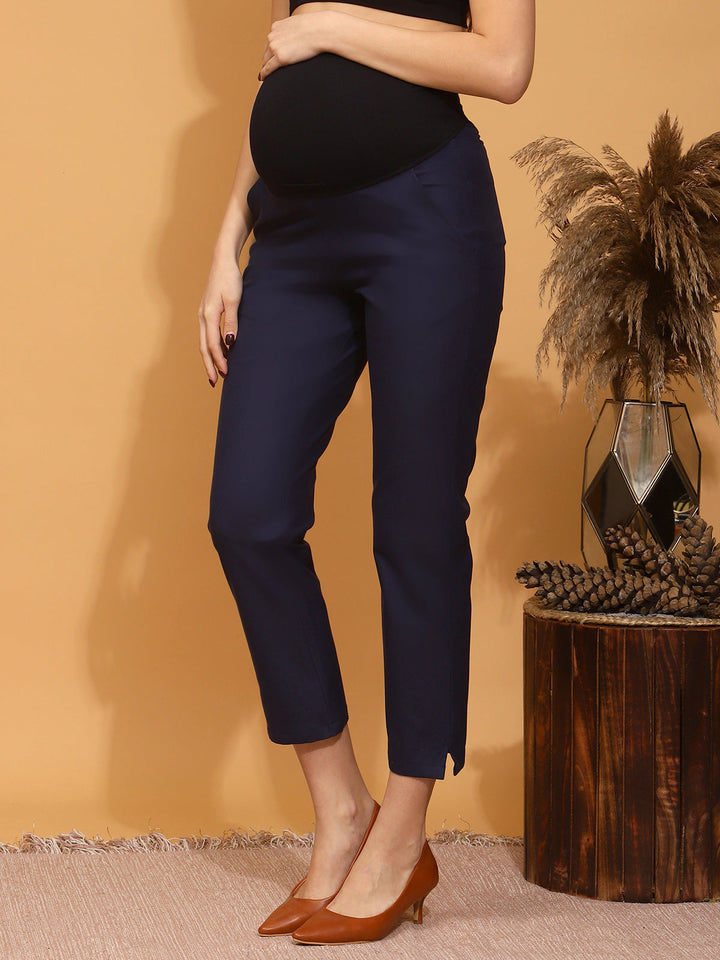 Stretchy Cotton Maternity Formal Pants- Blue