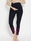High-rise Maternity Leggings with Slit- Blue/Purple