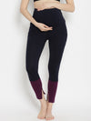 High-rise Maternity Leggings with Slit- Blue/Purple
