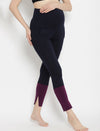 High-rise Maternity Leggings with Slit- Blue/Purple
