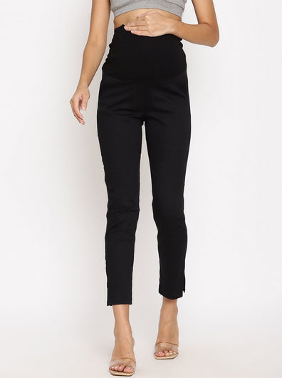 Stretchy Straight Maternity Dress Pants- Black