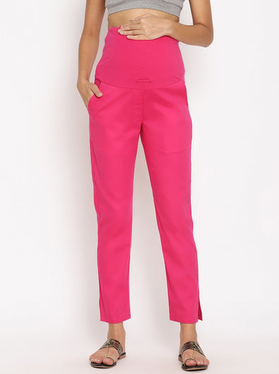 Stretchy Straight Maternity Dress Pants- Pink