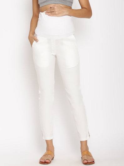 Stretchy Straight Maternity Dress Pants- White