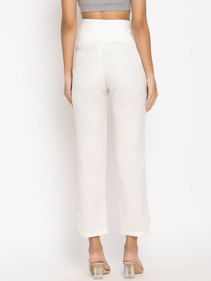 Cotton Linen Maternity Pants- White
