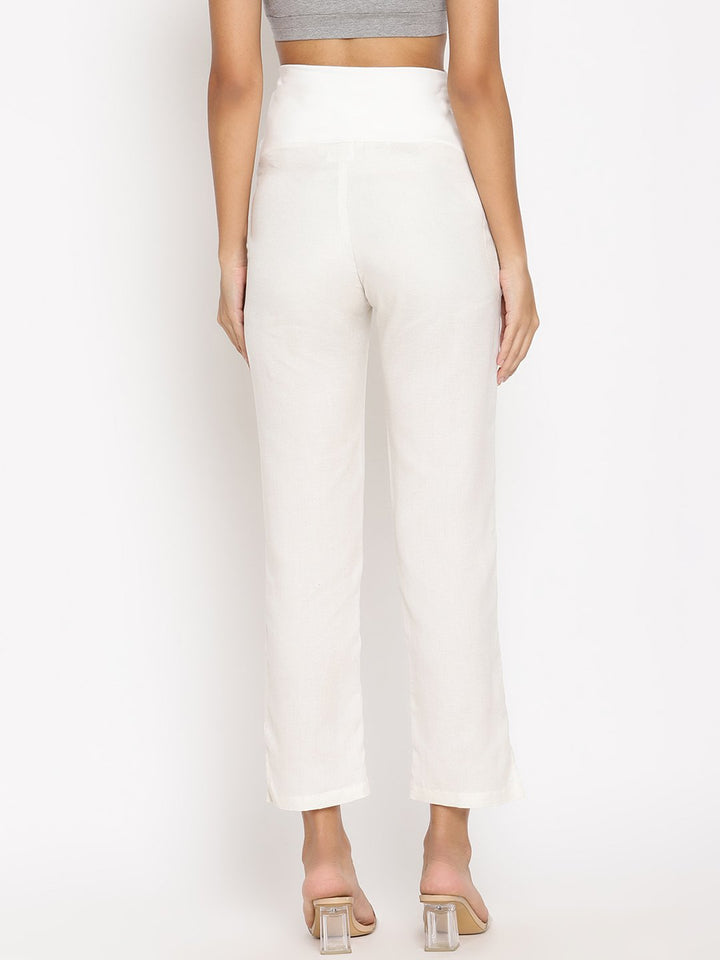 Cotton Linen Maternity Pants- White